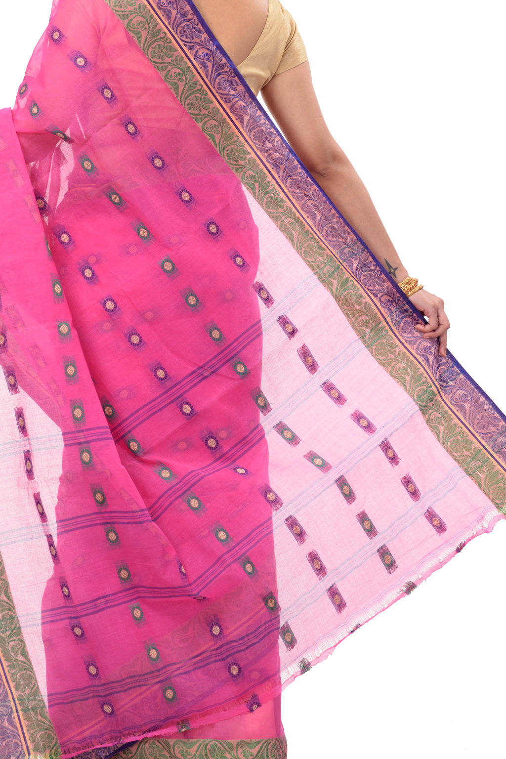 Pink Pure Cotton Pushti Desiging Tant Saree (231)